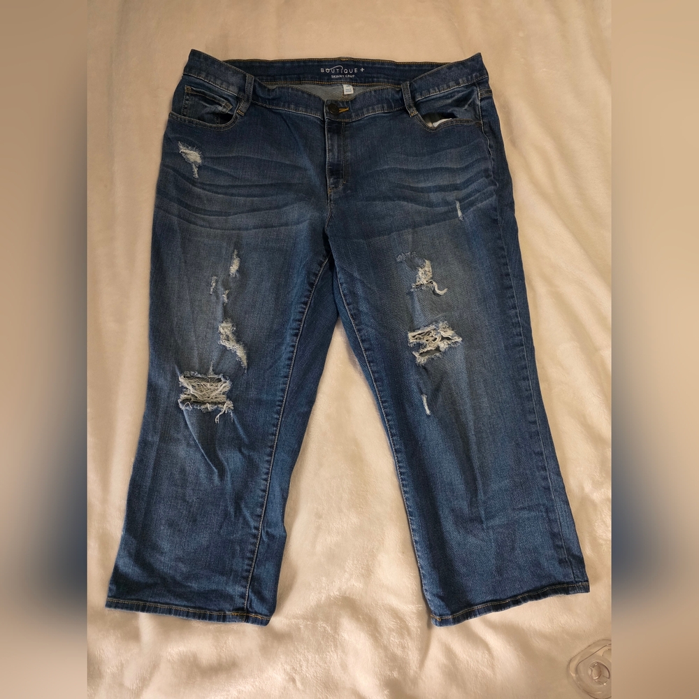 JCPenney Blue Ankle Cropped Jeans with Distressed Detailing